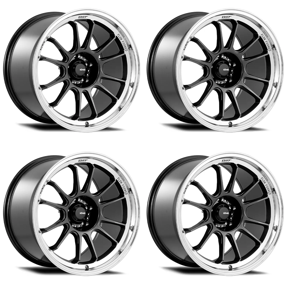 (set of 4) Konig Hypergram Metallic Carbon w/ Machined Lip | 16x8" +38mm | 4x100mm Wheel