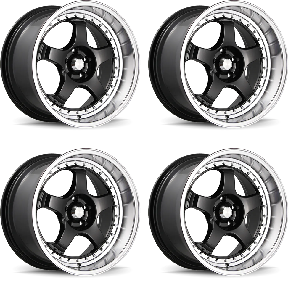 (set of 4) Konig SSM Gloss Black w/ Machined Lip | 18x8" +42mm | 5x100mm Wheel