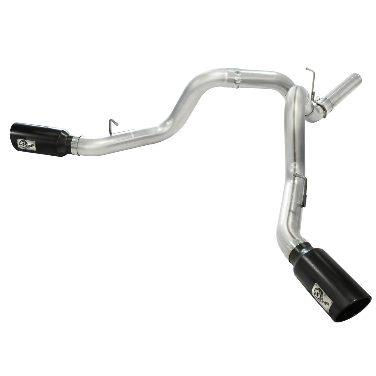 aFe MACH Force XP Exhaust 4inch DP-Back All SS 2011-14 GM Diesel Trucks V8-6.6L LML Black Tips