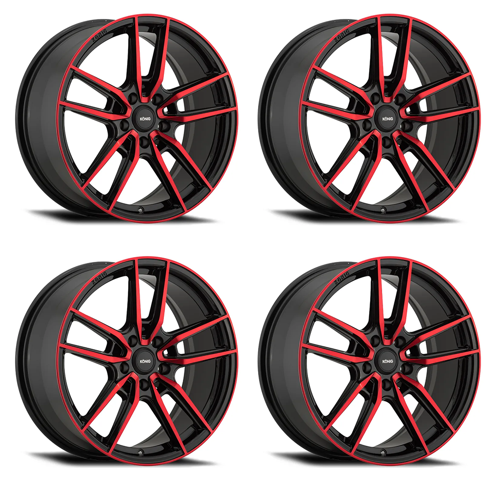 (set of 4) Konig Myth Gloss Black w/ Red Tinted Clearcoat | 18x8" +43mm | 5x108mm Wheel