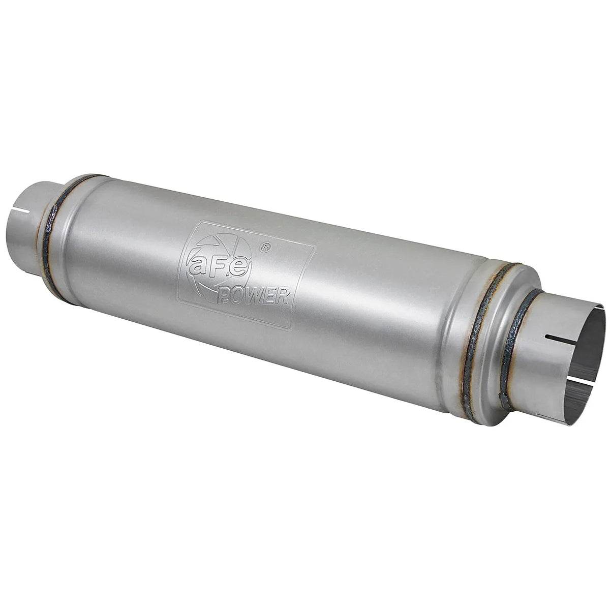 aFe ATLAS Aluminized Steel Muffler 5in Center/Center 24in L x 7in Diameter - Round Body