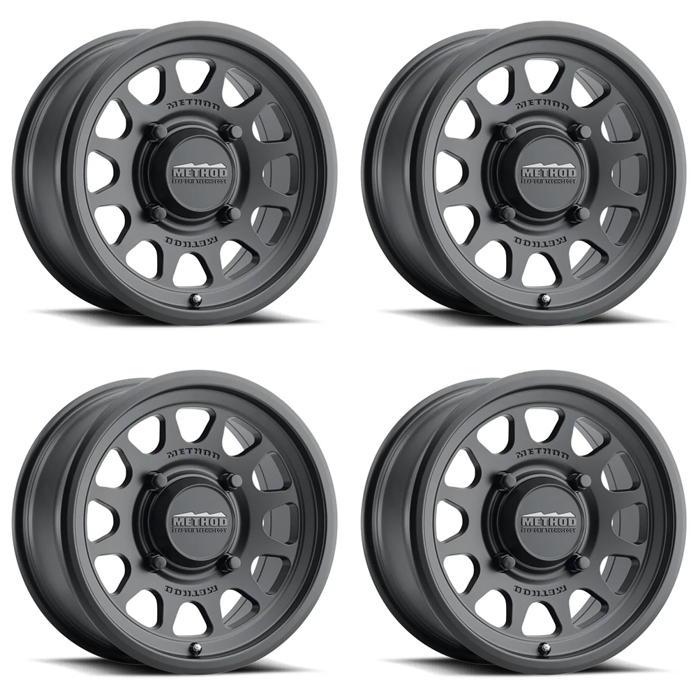 (set of 4) Method Wheels MR414 Matte Black | 15x10" +25mm | 4x136mm Wheel