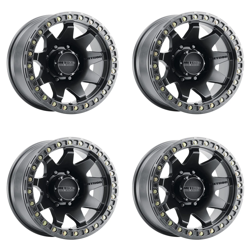 (set of 4) Method Wheels MR108 Matte Black | 17x9" -44mm | 8x6.5mm Wheel