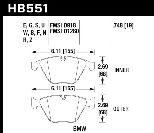 Hawk Performance Front ER-1 Brake Pads | BMW 1 Series M (2011) (HB551D.748)
