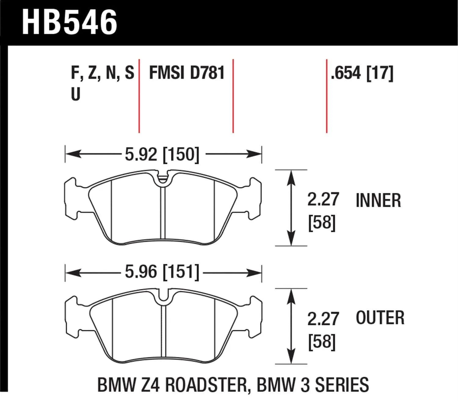 Hawk Performance Front Brake Pads | BMW Z4 3.0L (2008) (HB546B.654)