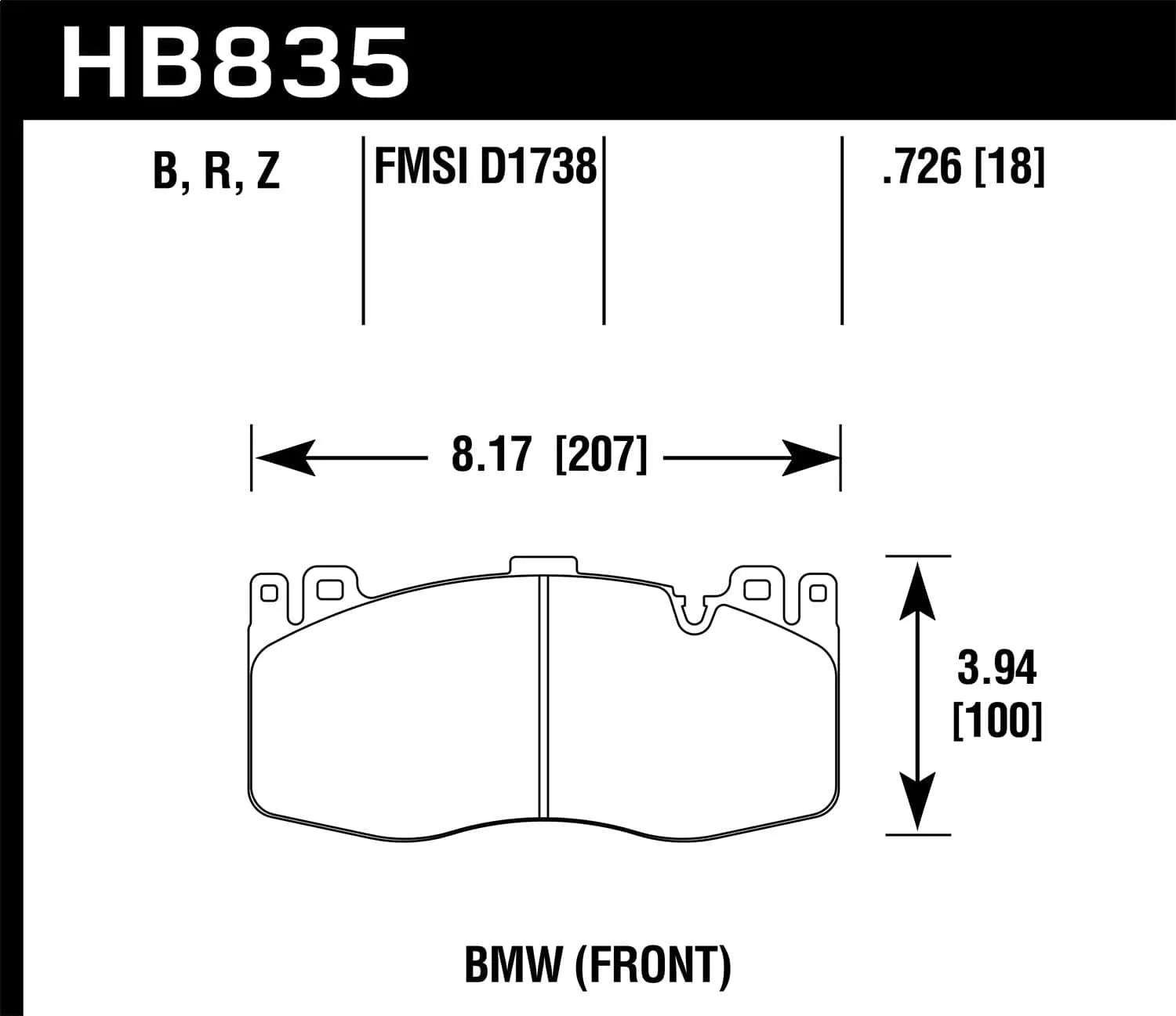 Hawk Performance Front Brake Pads | BMW 5 Series (2013–2016) (HB835B.726)