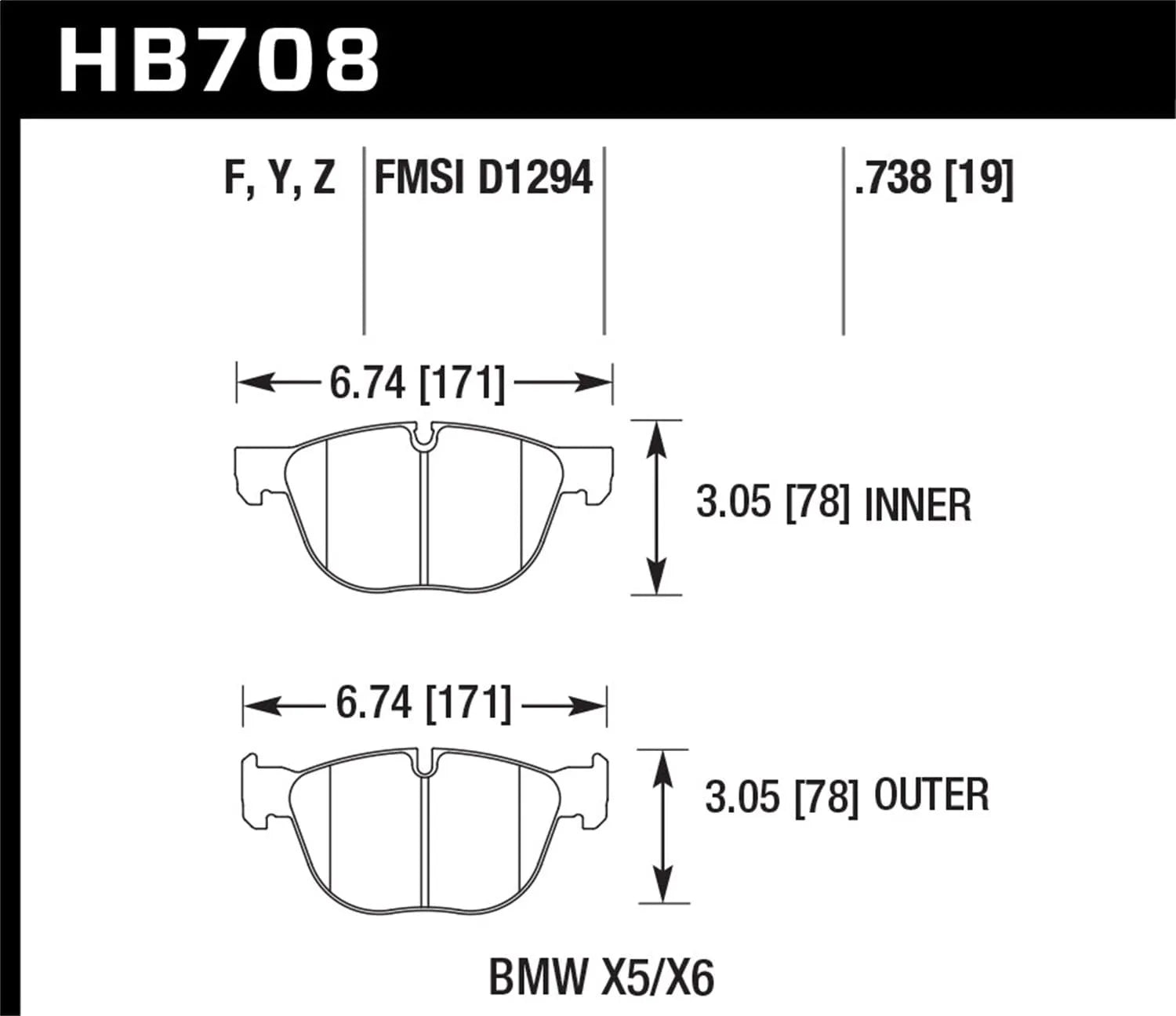 Hawk Perf Ceramic Front Street Brake Pads | BMW X5/X6 (07-13) (HB708Z.738)