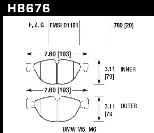 Hawk Performance Ceramic Street Front Brake Pads | BMW M5 / M6 (2006–2010) (HB676Z.780)