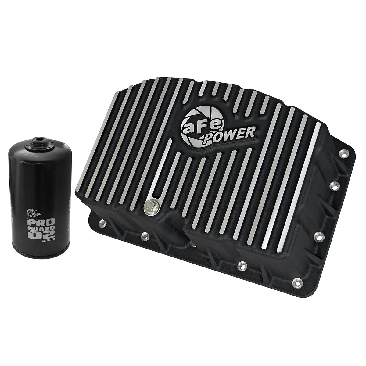 aFe Pro Series Engine Oil Pan Black w/Machined Fins; 11-16 Ford Powerstroke V8-6.7L (td)
