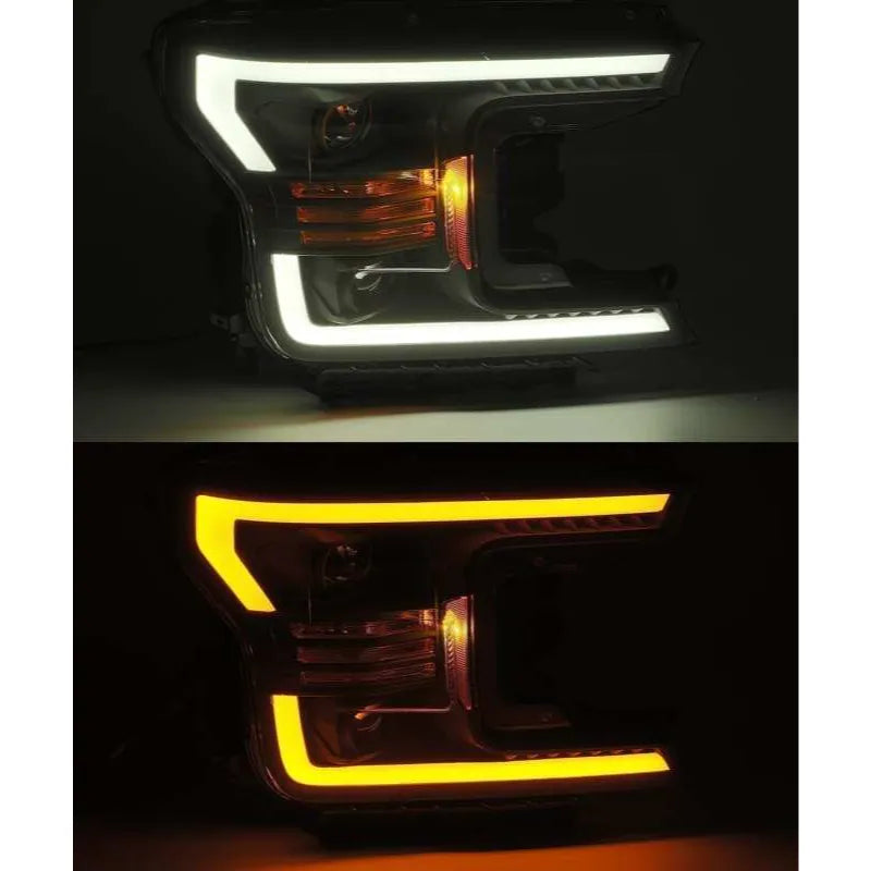 AlphaRex 18-19 Ford F-150 PRO-Series Proj Headlights Plank Style Gloss Blk w/Activ Light/Seq Signal