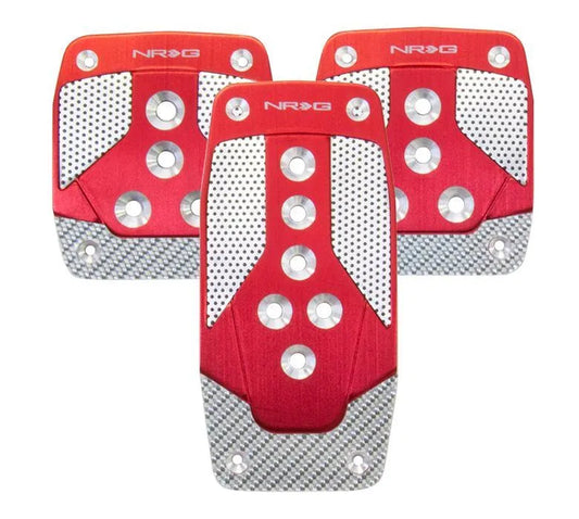 NRG Aluminum Sport Pedal Red w/ Silver Carbon MT