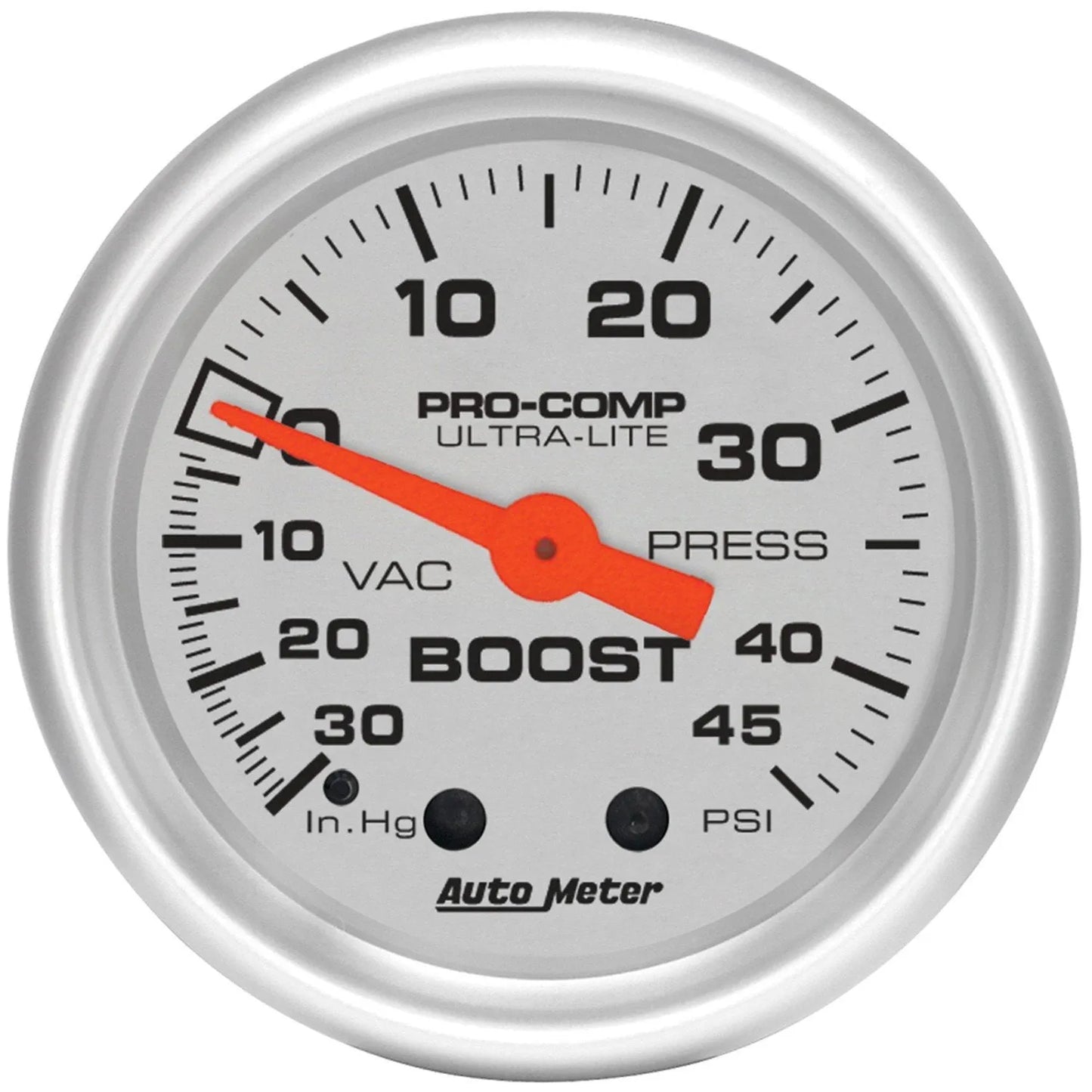 Autometer Ultra-Lite 52mm 30 IN HG/45 PSI Mechanical Boost/Vacuum Gauge (4308)