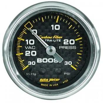 Autometer Carbon Fiber Series 2-1/16'' Boost/Vacuum 30 IN HG/30 PSI Gauge (4703)
