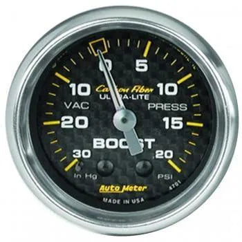 Autometer Carbon Fiber Series 2-1/16'' Boost/Vacuum 30 IN HG/20 PSI Gauge (4701)