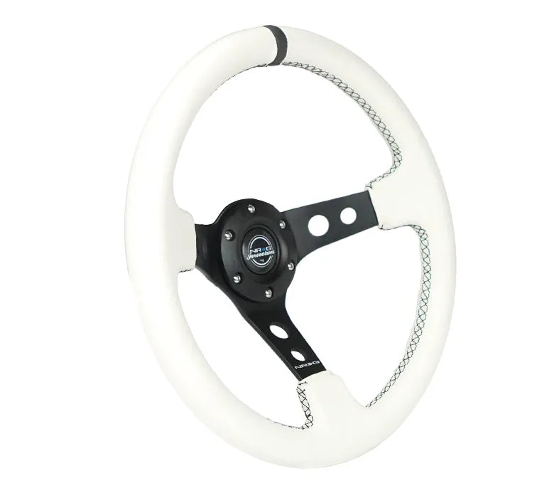 NRG 350MM 3" DEEP DISH WITH HOLES LEATHER