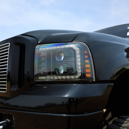 AlphaRex 05-07 Ford Super Duty/Excursion LUXX-Series LED Projector Headlights - Alpha-Black