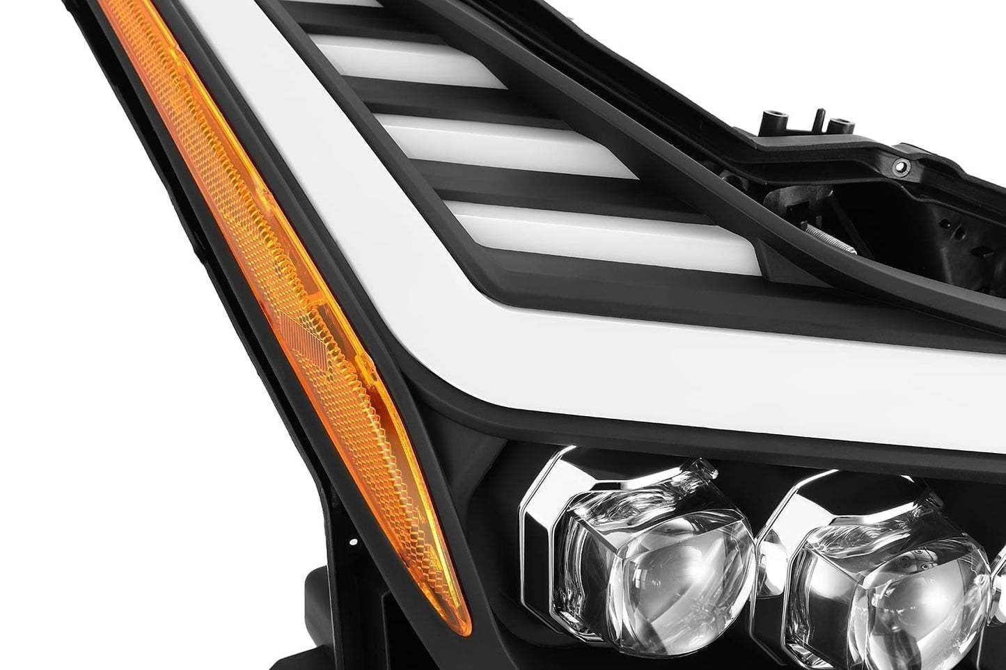 AlphaRex 08-13 Infiniti G37 Coupe SD NOVA LED Proj Headlights Plank Gloss Blk w/Activ Light/Seq Sig