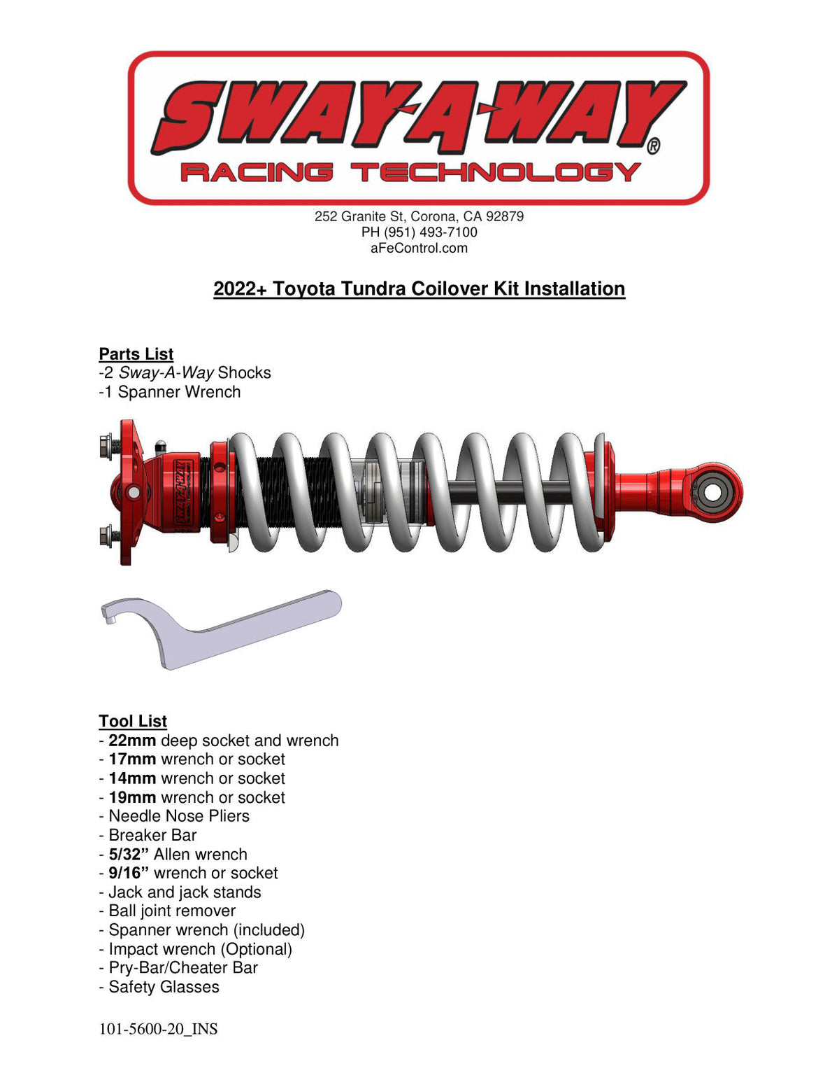 aFe 22-23 Toyota Tundra V6 3.4L (tt) Sway-A-Way 2.5in Front Coilover Kit