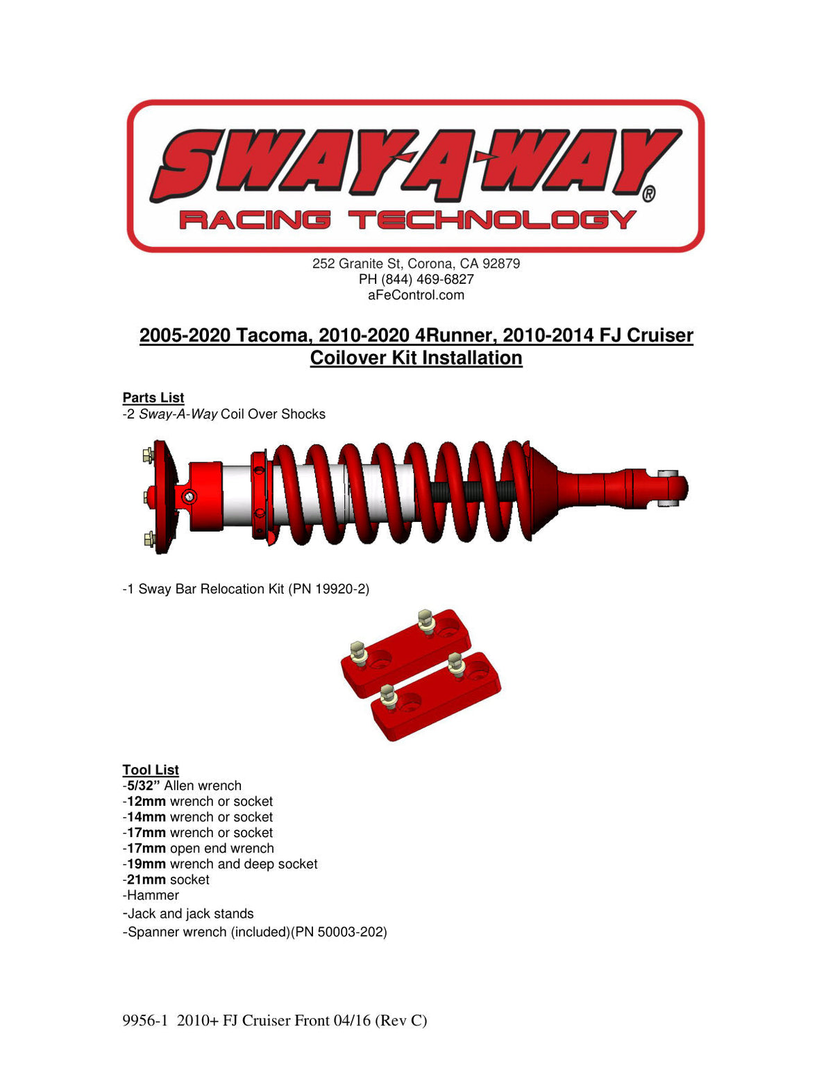 aFe Sway-A-Way 2.5in Front Coil Over Kit 10-14 Toyota FJ Cruiser