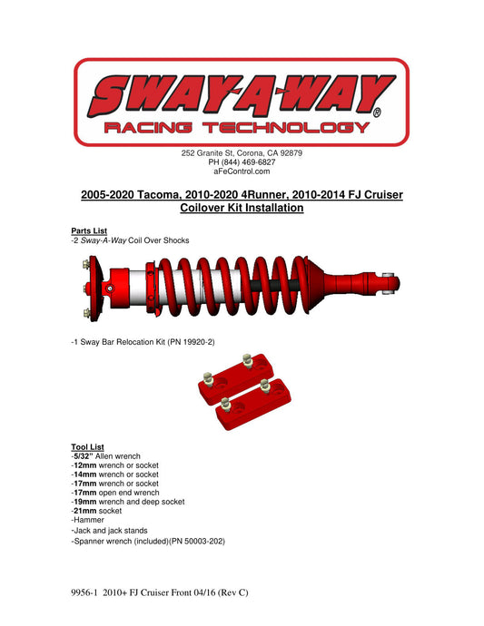 aFe Sway-A-Way 2.5in Front Coil Over Kit 10-14 Toyota FJ Cruiser