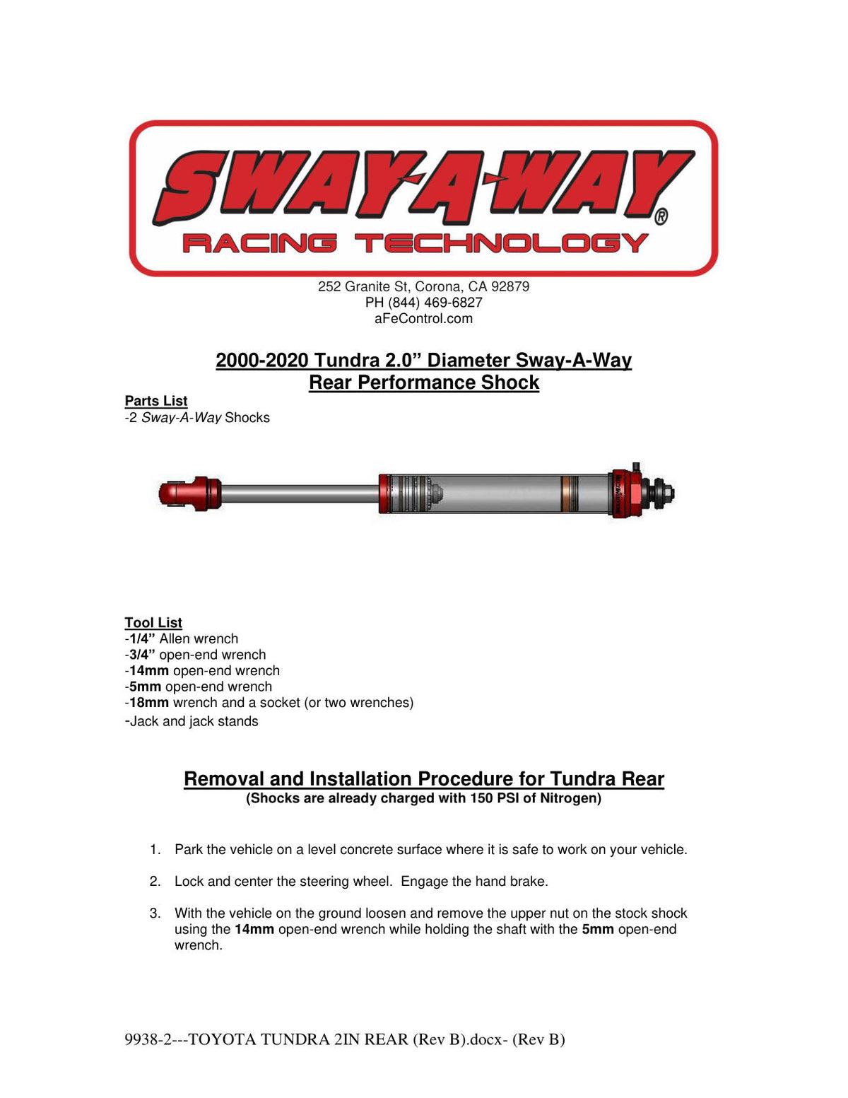 aFe Sway-A-Way 2.0in Rear Shock Kit 07-17 Toyota Tundra