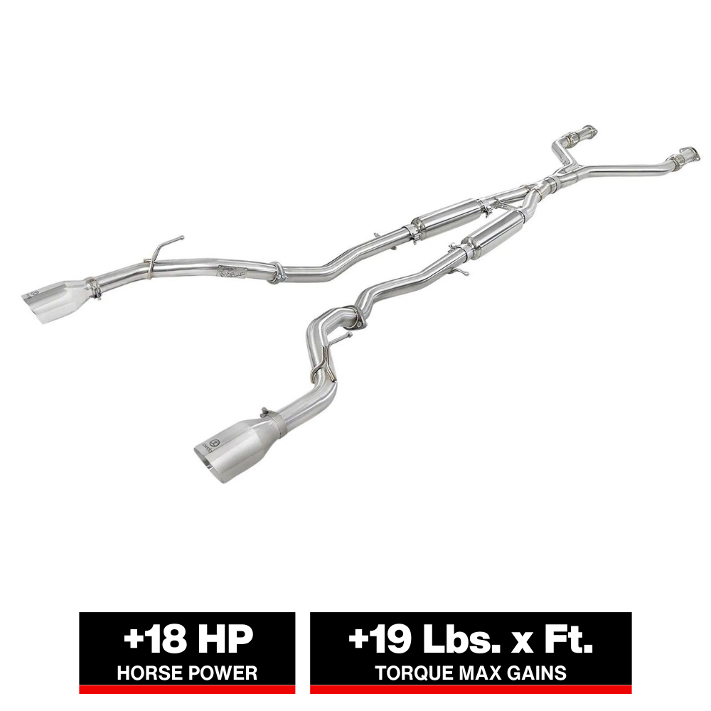 aFe POWER Takeda 2.5in 304 SS CB Exhaust w/ Blue Flame Tips 17-19 Infiniti Q60 V6-3.0L (tt)