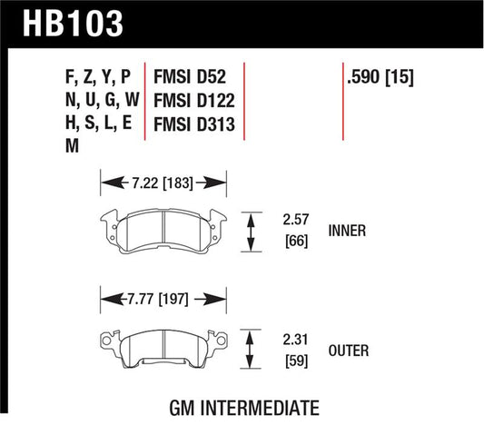 Hawk 76-77 Chevrolet Camaro LT / 72 Camaro Z28 / 69-81 Camaro Super Duty Street Front Brake Pads