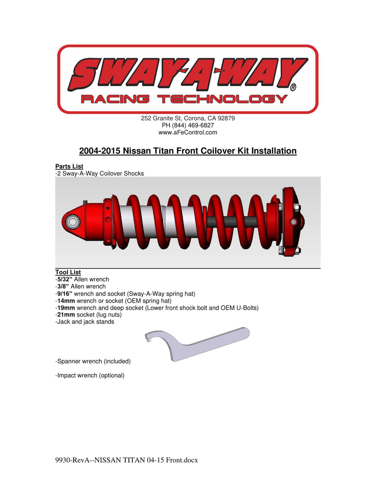 aFe Sway-A-Way 2.5in Front Coil Over Kit 04-15 Nissan Titan