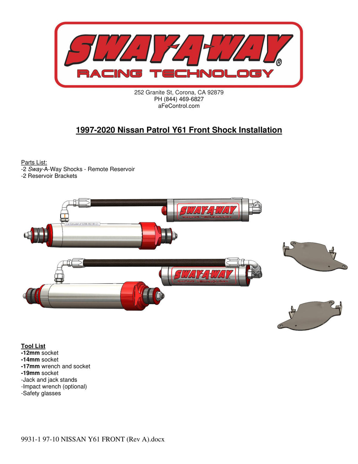 aFe 97-17 Nissan Patrol Sway-A-Way 2.5in Front Shock Kit w/ Remote Reservoir for OE Ride Height