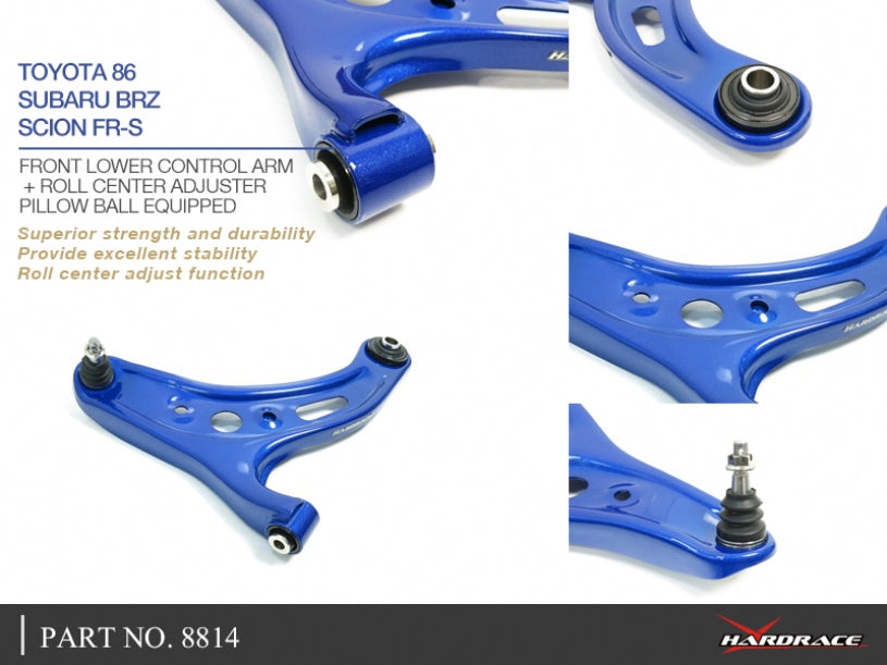Hardrace Pillow Ball Front Lower Control Arm + Roll Center Adjuster Toyota FT86 ZN6 / ZN8 12-21-