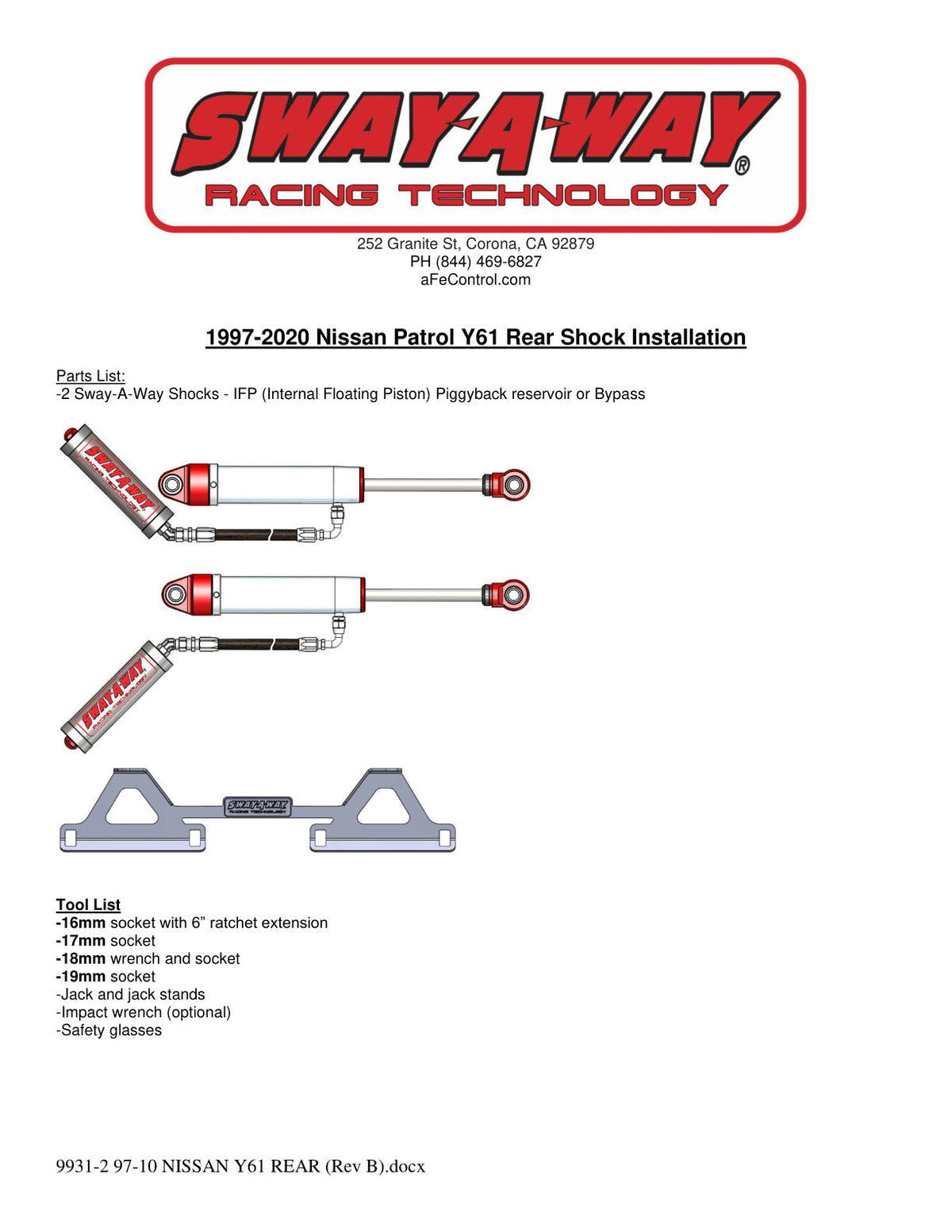 aFe 97-17 Nissan Patrol Sway-A-Way 2.5in Rear Shock Kit w/ Remote Reservoir for OE Ride Height