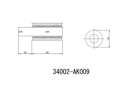 HKS UNIVERSAL EX H/M SUS 130-65 w/o tail (MOQ: 8pcs)