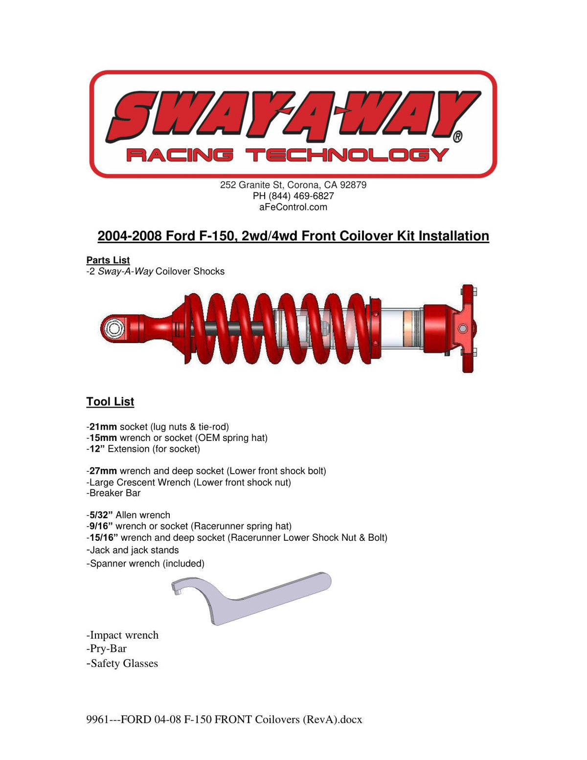 aFe Sway-A-Way 2.5in Front Coil Over Kit 04-08 Ford F-150 2wd