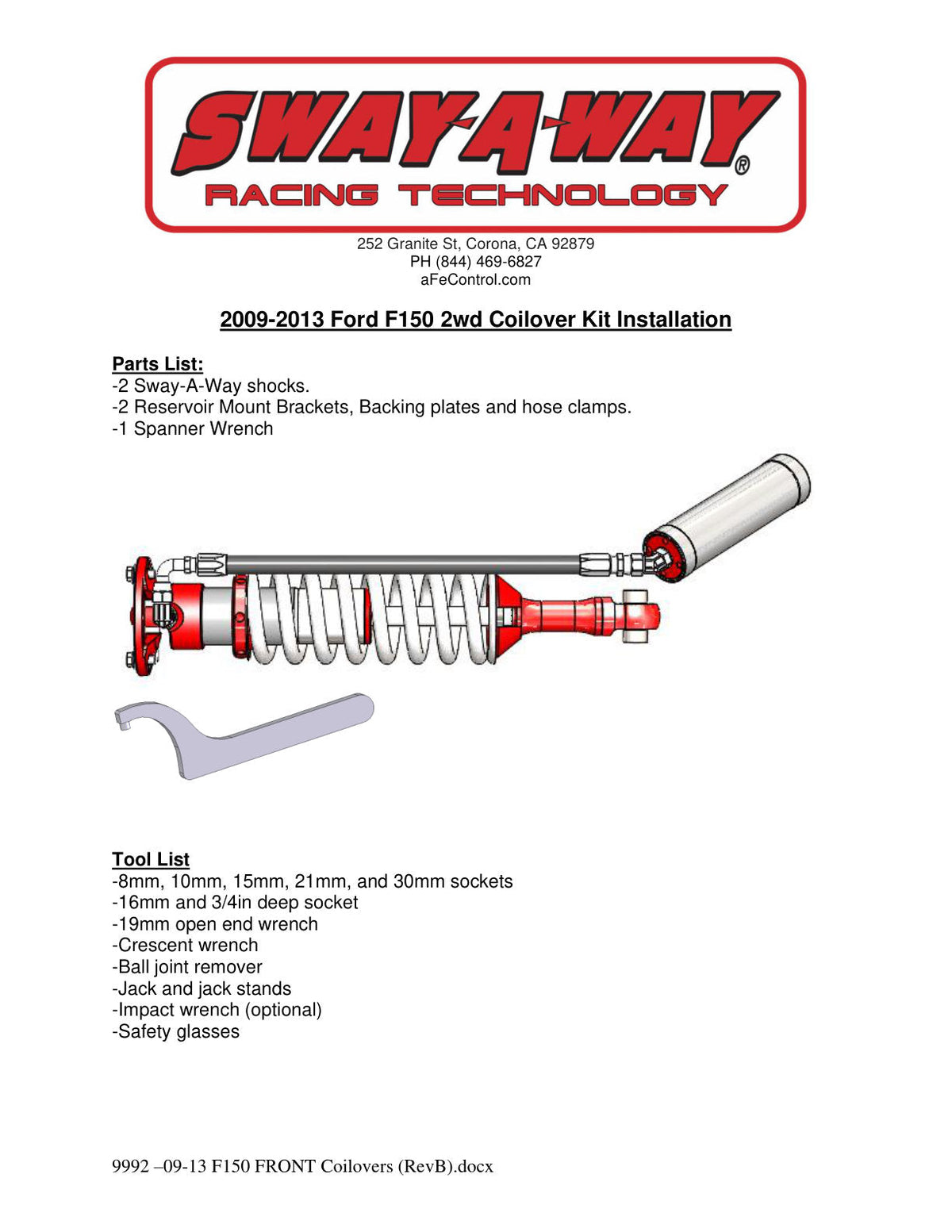 aFe Sway-A-Way 2.5in Front Coil Over Kit 09-13 Ford F-150 2wd
