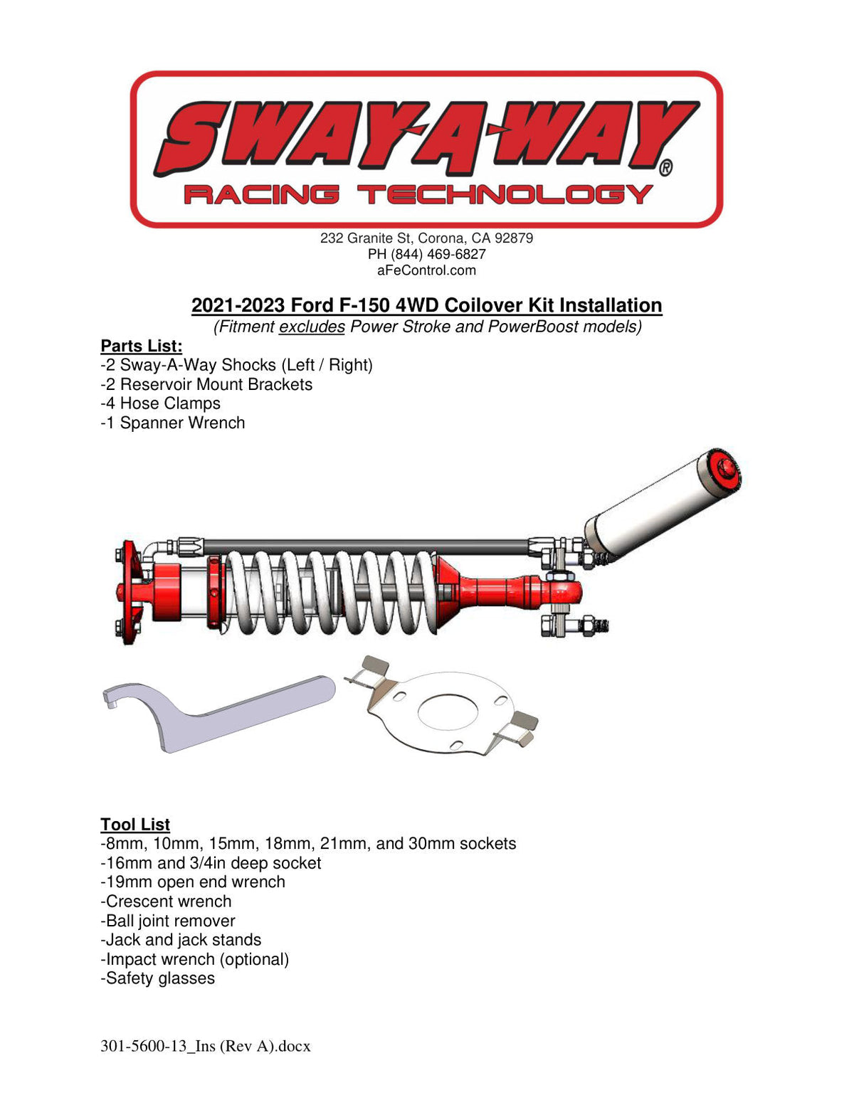 aFe Sway-A-Way 2.5in Front Coil Over Kit 21-23 Ford F150 (4wd Models ONLY)