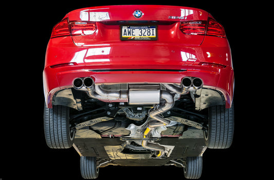 AWE Tuning BMW F3X N20/N26 328i/428i Touring Edition Exhaust Quad Outlet - 80mm Chrome Silver Tips