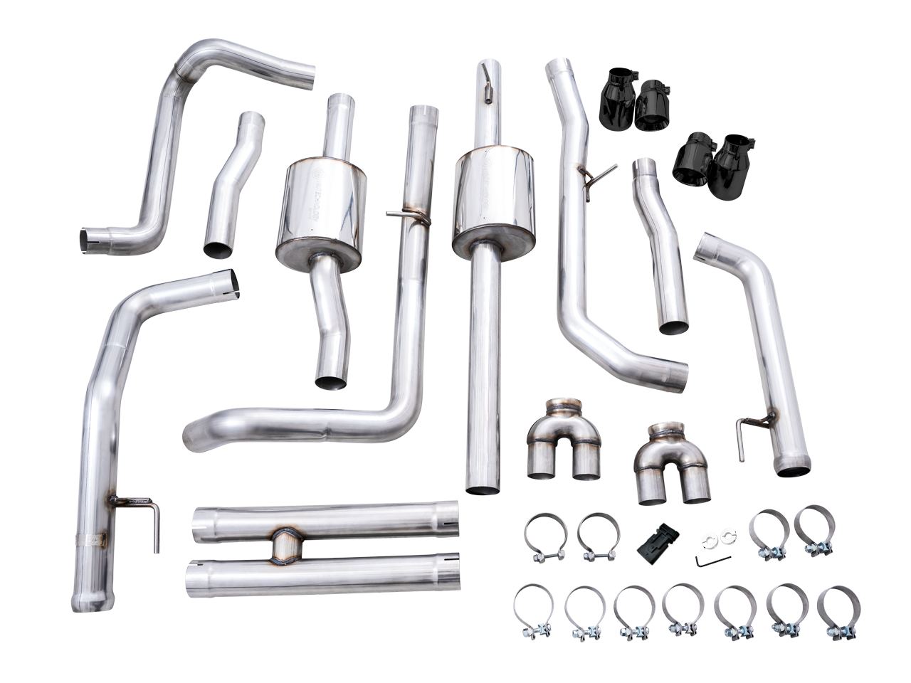 AWE Tuning 4th Gen GM 1500 6.2L 0FG Catback Split Rear Exit (w/ Bumper Cutouts) - Quad Diamond Tips