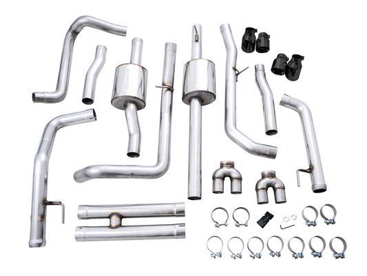 AWE Tuning 4th Gen GM 1500 6.2L 0FG Catback Split Rear Exit (w/ Bumper Cutouts) - Quad Diamond Tips