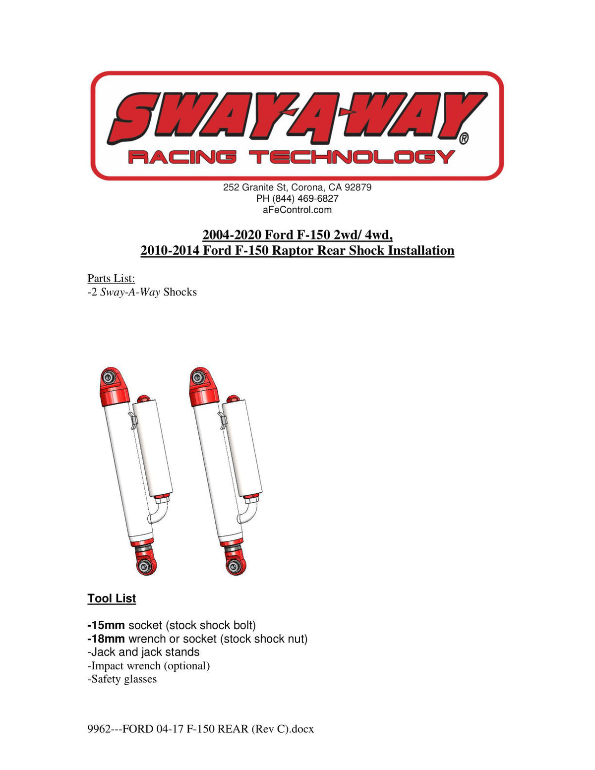 aFe Sway-A-Way 2in Rear Coil Over Kit 04-08 Ford F-150 2wd