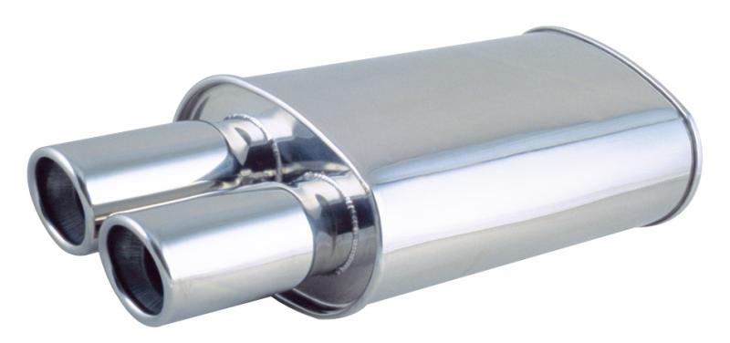 Vibrant StreetPower Turbo Oval Muffler with 4in Round Tip Angle Cut Rolled Edge - 3in inlet I.D.
