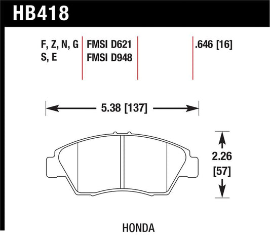 Hawk 2013-2014 Acura ILX (Hybrid) HPS 5.0 Front Brake Pads