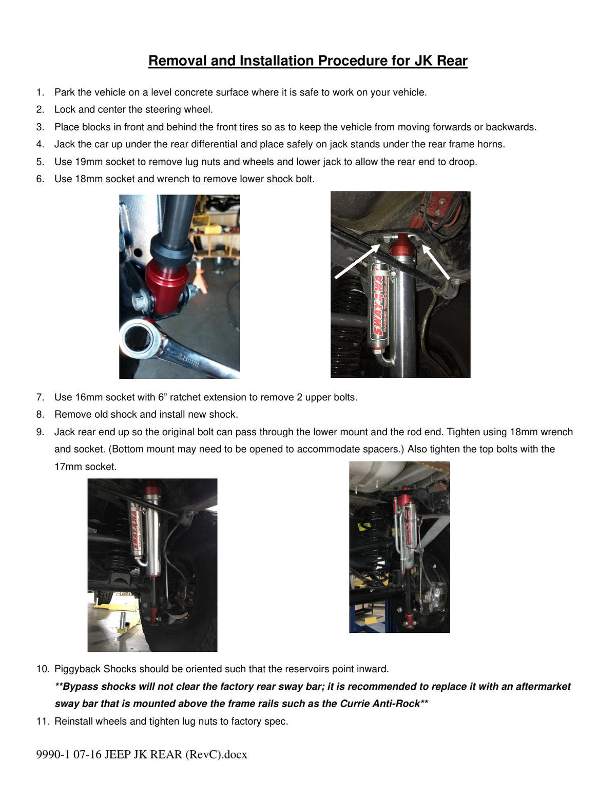 aFe Sway-A-Way 2.0in Rear Shock Kit 3-5in Lifts 07-16 Jeep Wrangler JK