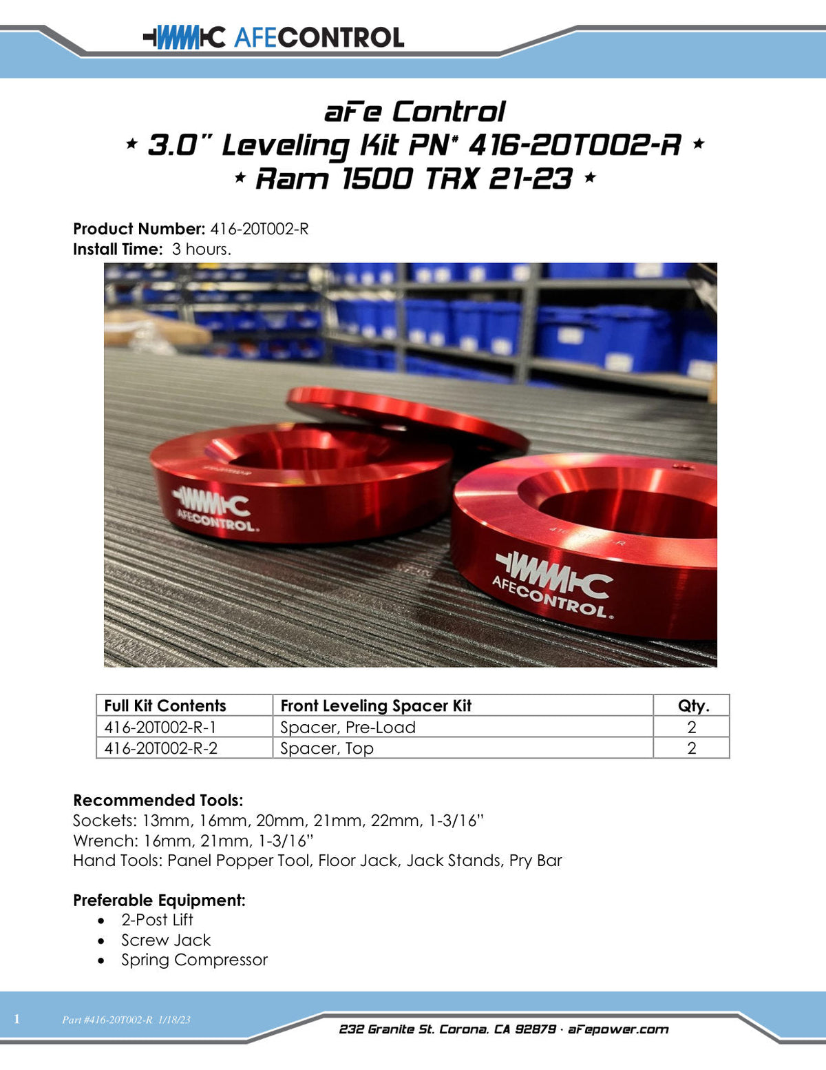 aFe CONTROL 3.0 IN Leveling Kit 2021 RAM 1500 TRX