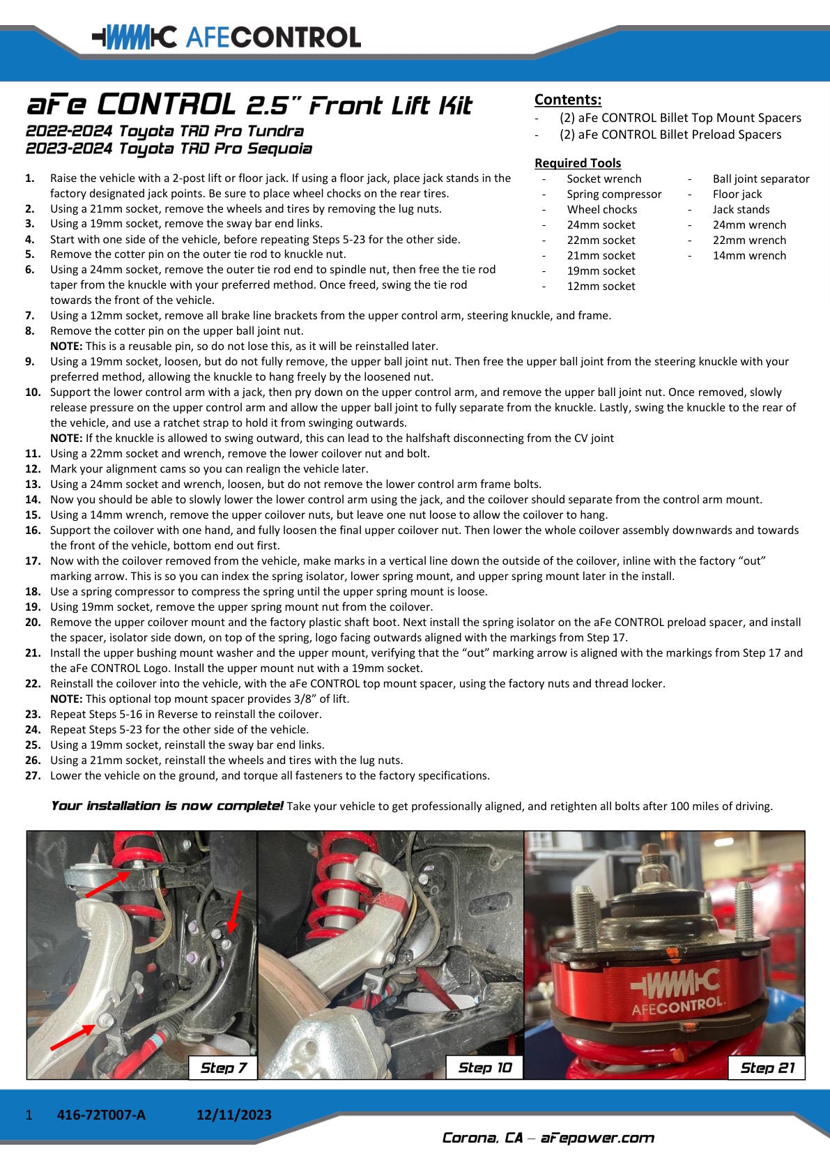 aFe CONTROL 2.5 IN Front & 1 IN Rear Lift Kit 22-24 Toyota Tundra V6-3.4L (tt)