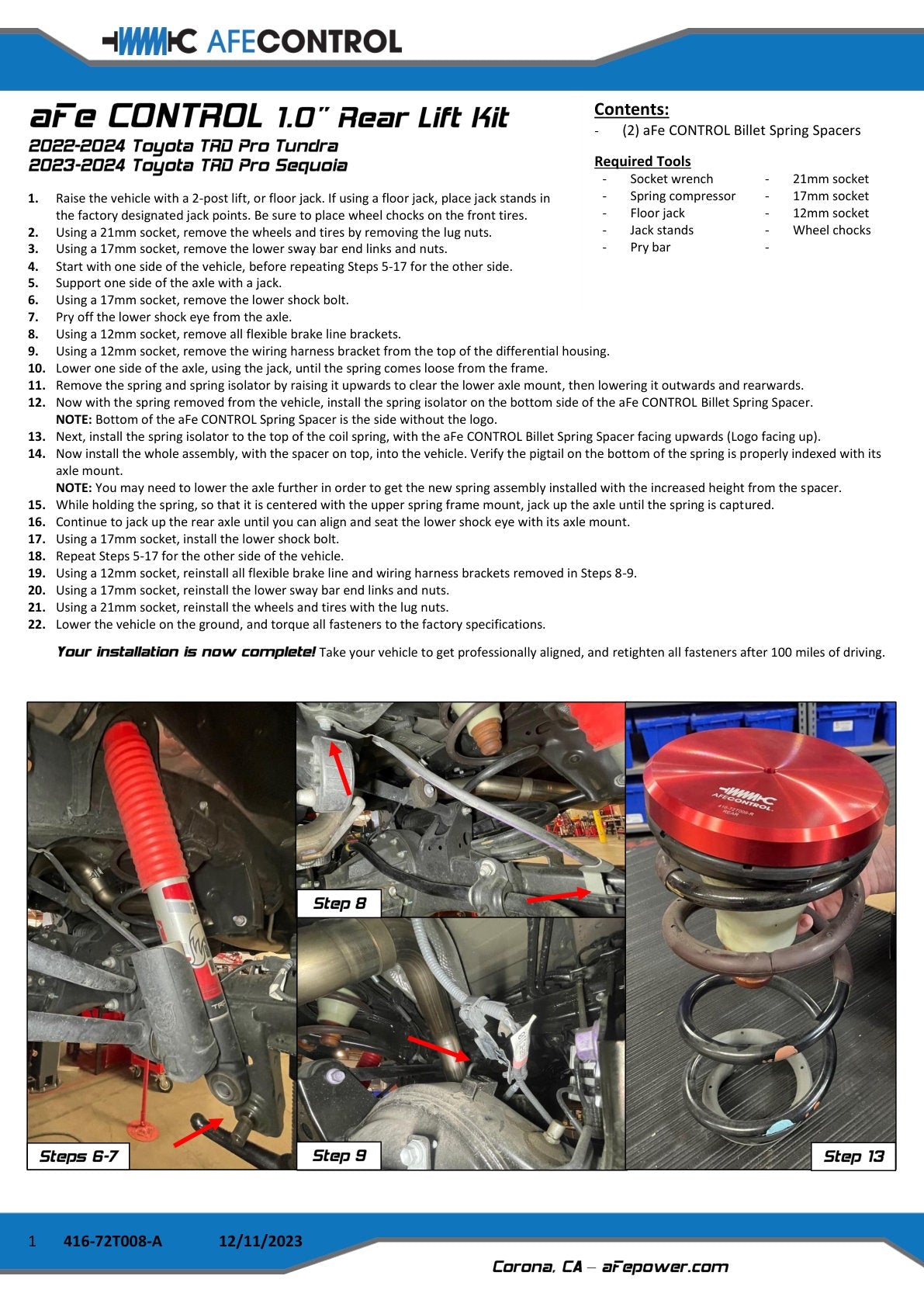 aFe CONTROL 2.5 IN Front & 1 IN Rear Lift Kit 22-24 Toyota Tundra V6-3.4L (tt)