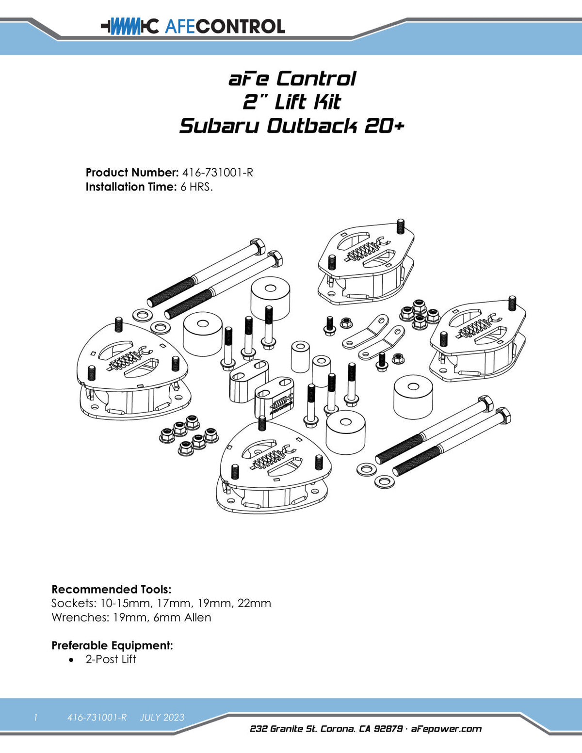 aFe 20-23 Subaru Outback CONTROL 2.0in Lift Kit