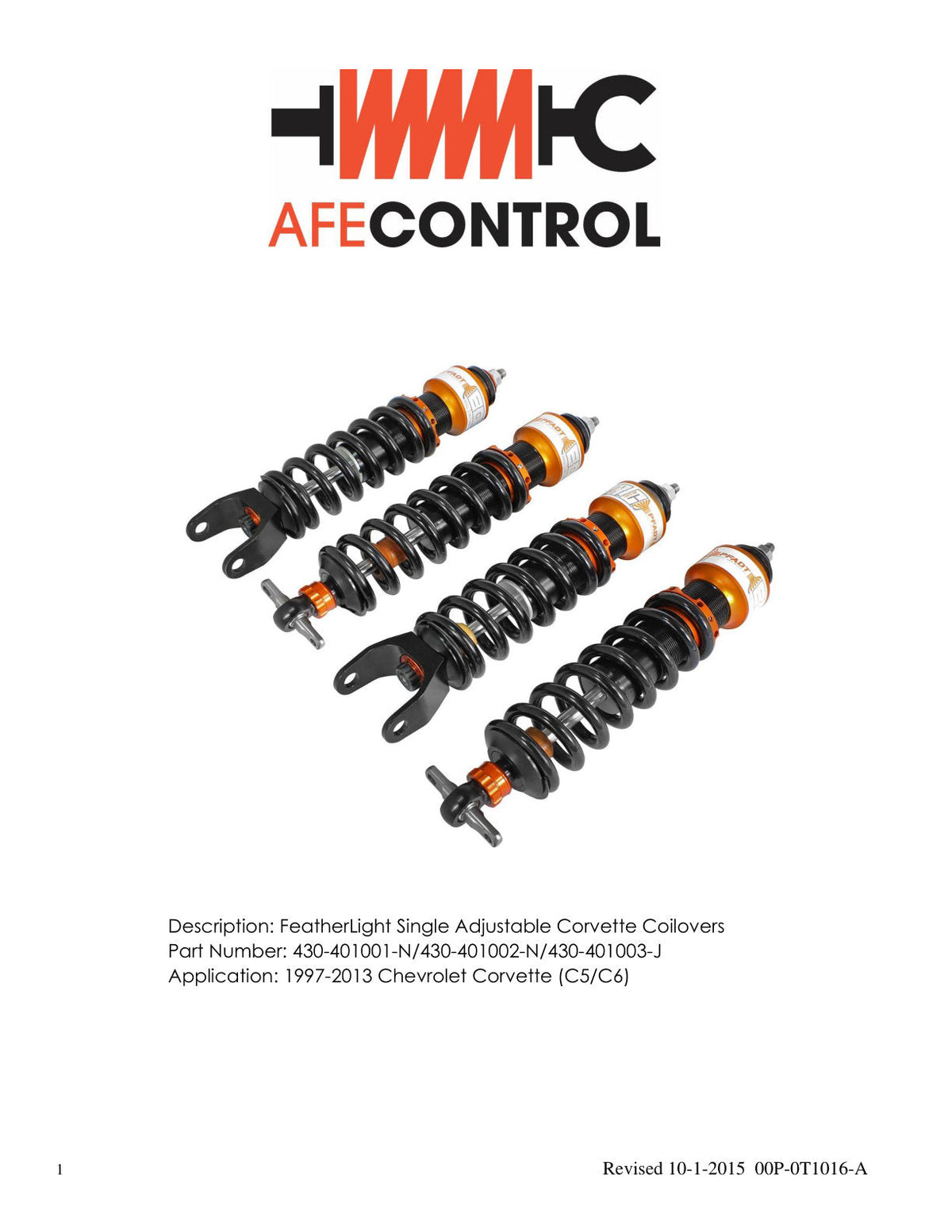 aFe Control PFADT Series Featherlight Single Adj Street/Track Coilover System 97-13 Chevy Corvette