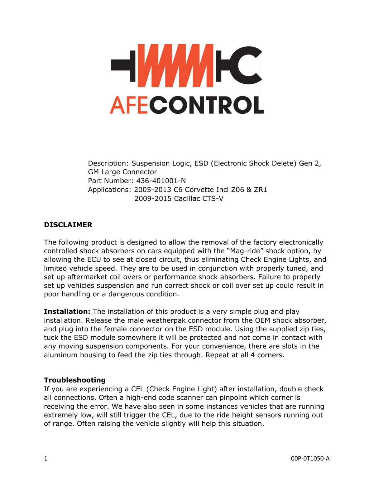 aFe Suspension Logic Electronic Shock Modules w/ Large Connector 97-13 Chevrolet Corvette (C5/C6)