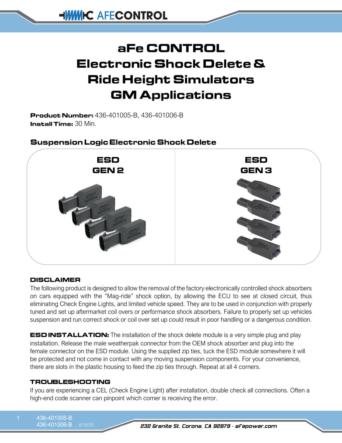 aFe 05-13 Chevrolet Corvette (C6) CONTROL Electronic Shock Delete Module & Ride Height Simulators