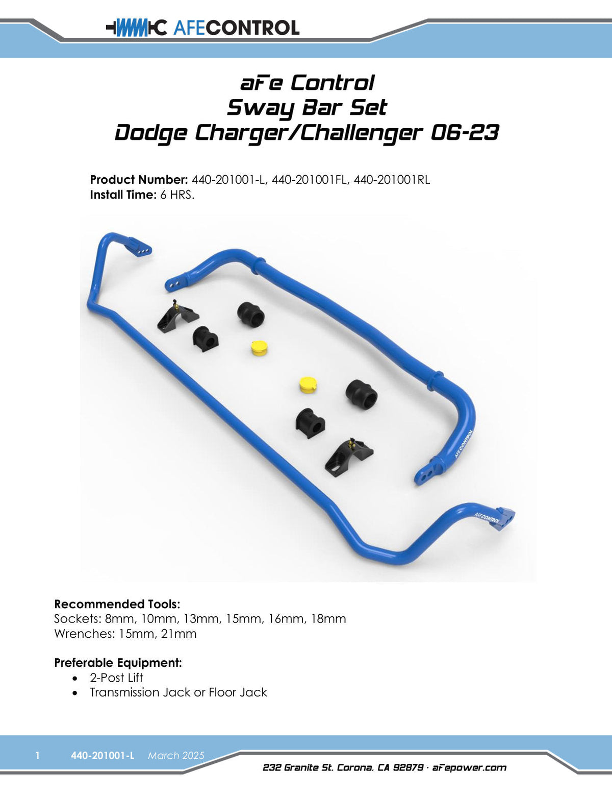 aFe 06-23 Dodge Charger Control Sway Bar- (Rear)